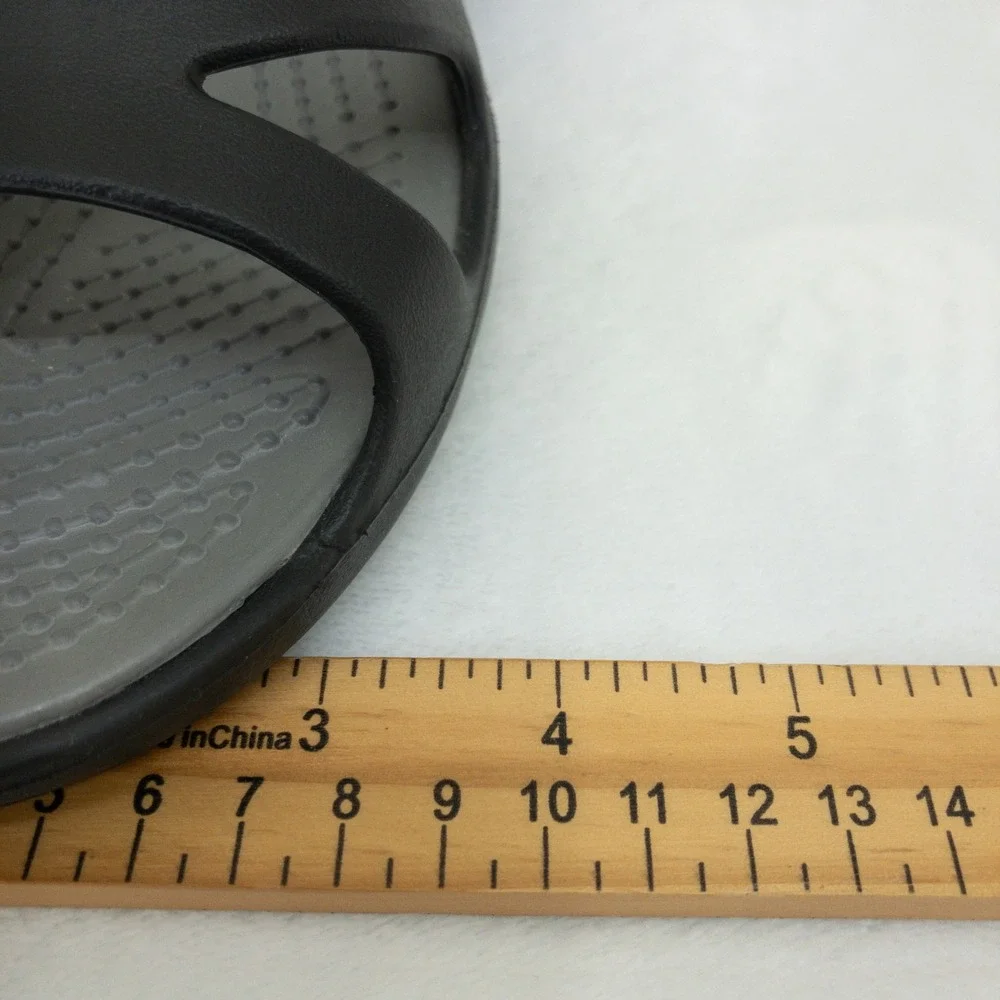 Crocs Meleen Slides Sandals Womens 7 Black Grey Comfort Lightweight Strappy